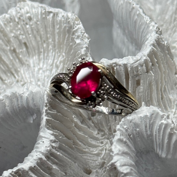 925 Sterling Silver & 10k Yellow Gold Ruby Ring Size 6