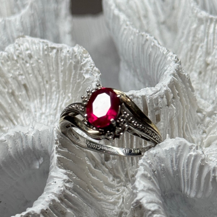 925 Sterling Silver & 10k Yellow Gold Ruby Ring Size 6