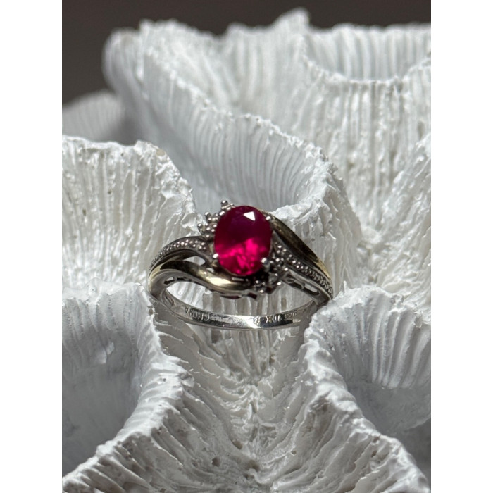 925 Sterling Silver & 10k Yellow Gold Ruby Ring Size 6
