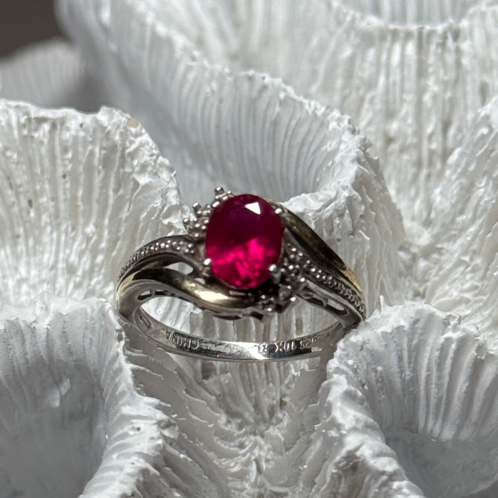 925 Sterling Silver & 10k Yellow Gold Ruby Ring Size 6