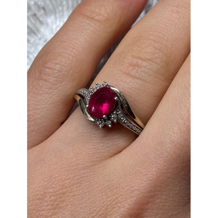 925 Sterling Silver & 10k Yellow Gold Ruby Ring Size 6