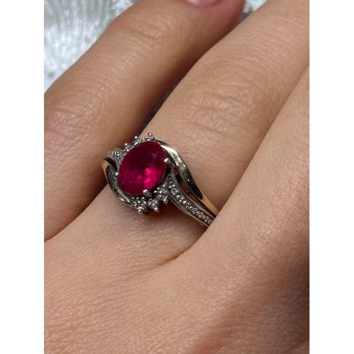 925 Sterling Silver & 10k Yellow Gold Ruby Ring Size 6