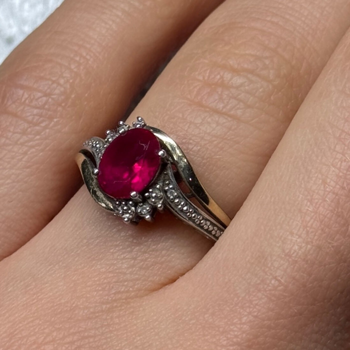 925 Sterling Silver & 10k Yellow Gold Ruby Ring Size 6