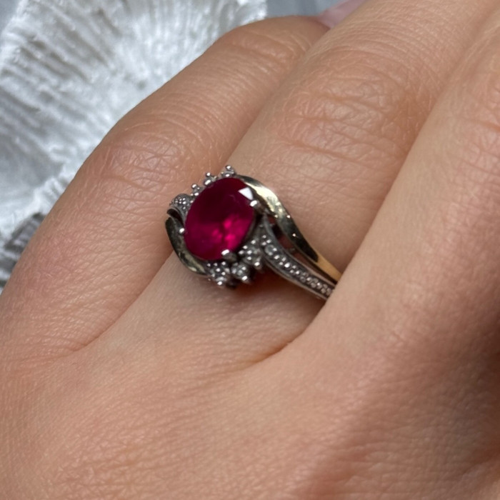 925 Sterling Silver & 10k Yellow Gold Ruby Ring Size 6