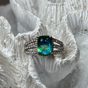 925 Sterling Silver Spinel & Beryl Ring Size 7.5