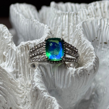 925 Sterling Silver Spinel & Beryl Ring Size 7.5