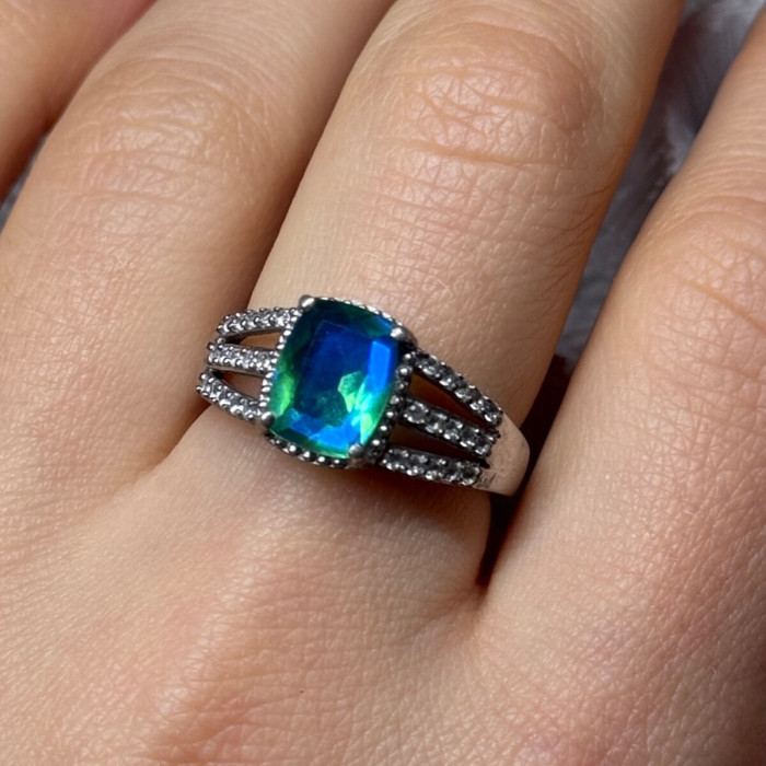 925 Sterling Silver Spinel & Beryl Ring Size 7.5