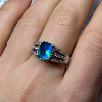 925 Sterling Silver Spinel & Beryl Ring Size 7.5