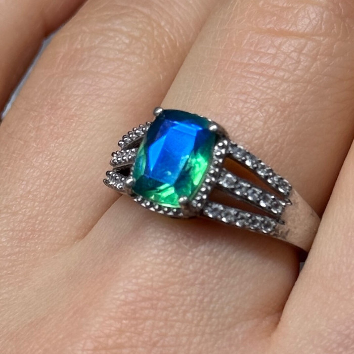 925 Sterling Silver Spinel & Beryl Ring Size 7.5
