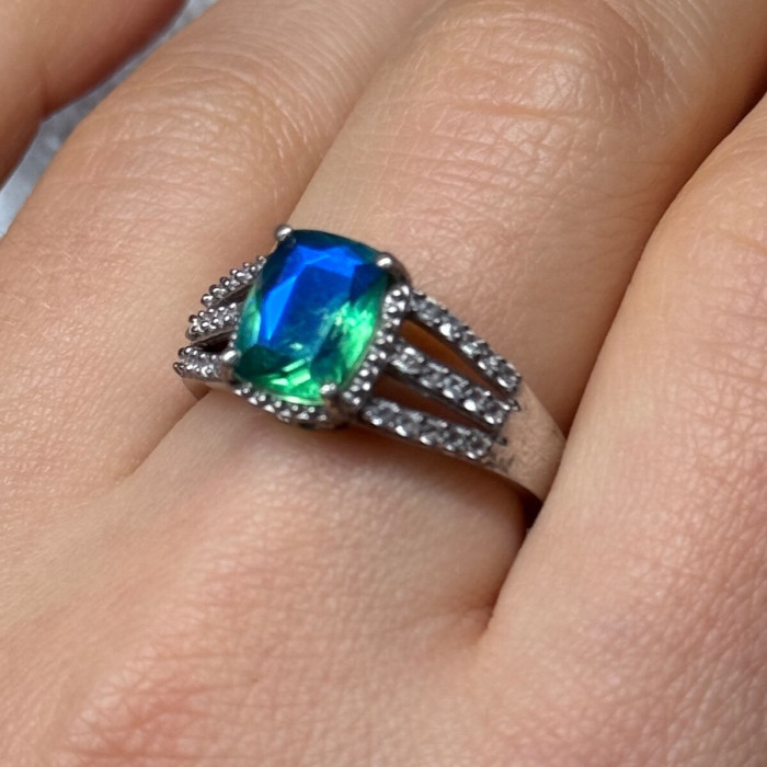 925 Sterling Silver Spinel & Beryl Ring Size 7.5