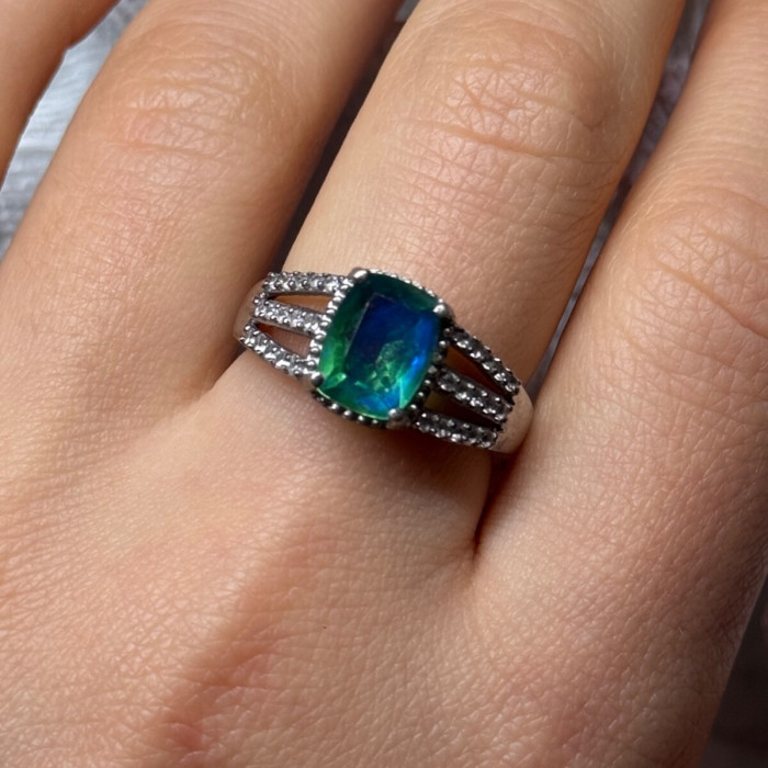 925 Sterling Silver Spinel & Beryl Ring Size 7.5