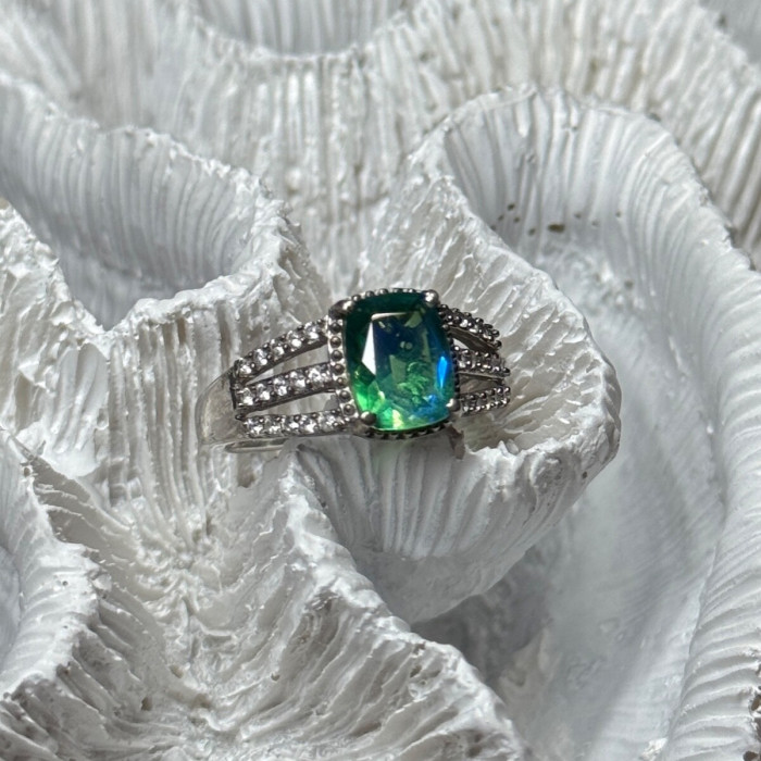 925 Sterling Silver Spinel & Beryl Ring Size 7.5