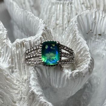 925 Sterling Silver Spinel & Beryl Ring Size 7.5