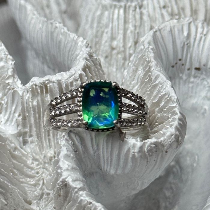 925 Sterling Silver Spinel & Beryl Ring Size 7.5