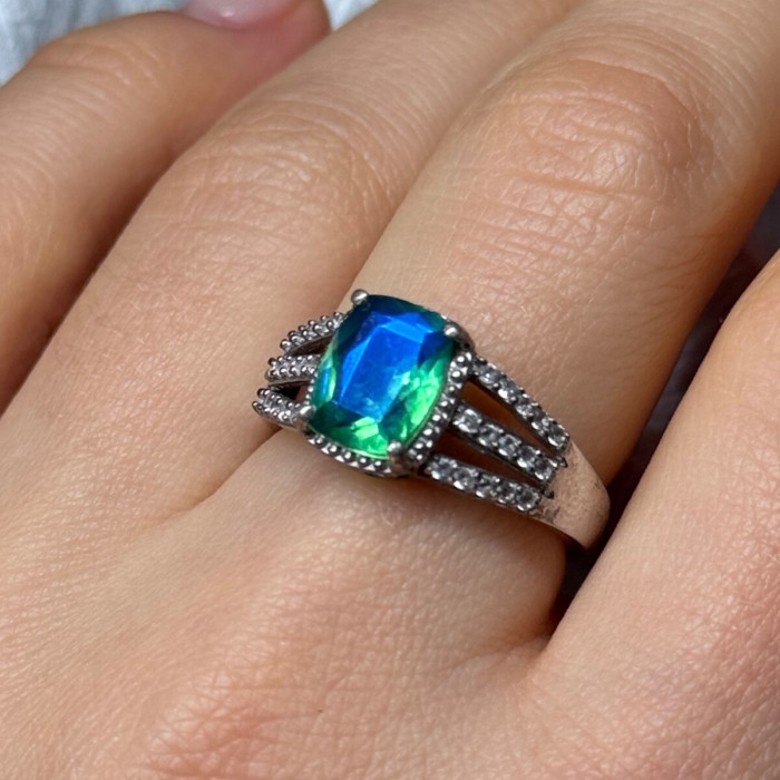 925 Sterling Silver Spinel & Beryl Ring Size 7.5