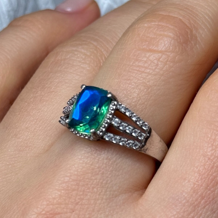 925 Sterling Silver Spinel & Beryl Ring Size 7.5