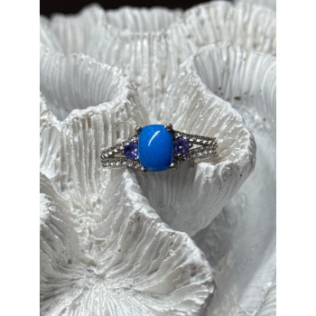 925 Sterling Silver Blue Agate, Tanzanite & Beryl Ring Size 7.5
