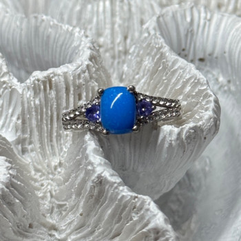 925 Sterling Silver Blue Agate, Tanzanite & Beryl Ring Size 7.5