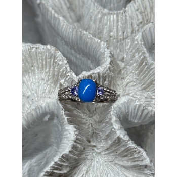 925 Sterling Silver Blue Agate, Tanzanite & Beryl Ring Size 7.5