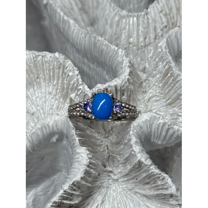925 Sterling Silver Blue Agate, Tanzanite & Beryl Ring Size 7.5