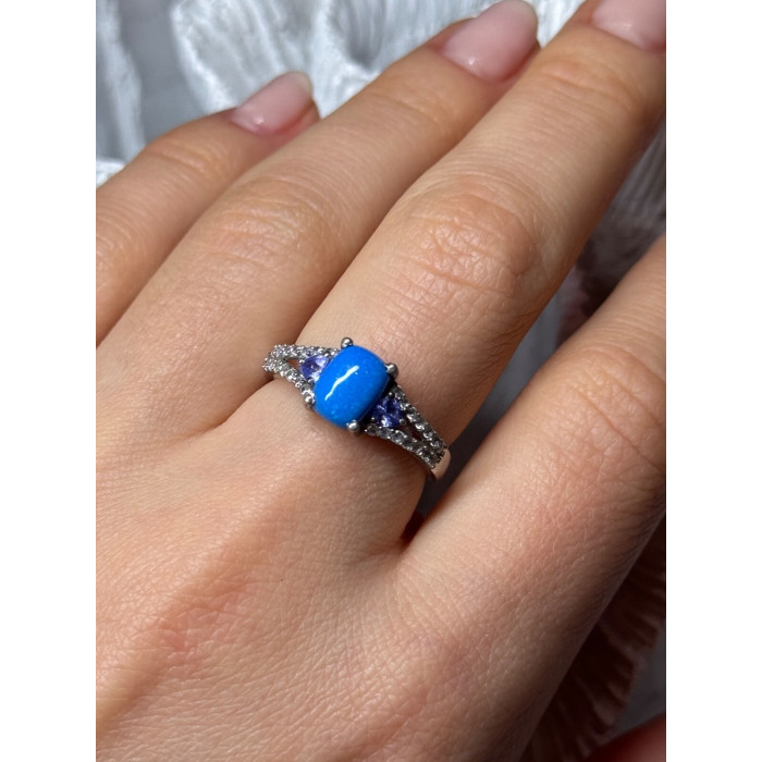 925 Sterling Silver Blue Agate, Tanzanite & Beryl Ring Size 7.5