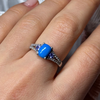 925 Sterling Silver Blue Agate, Tanzanite & Beryl Ring Size 7.5
