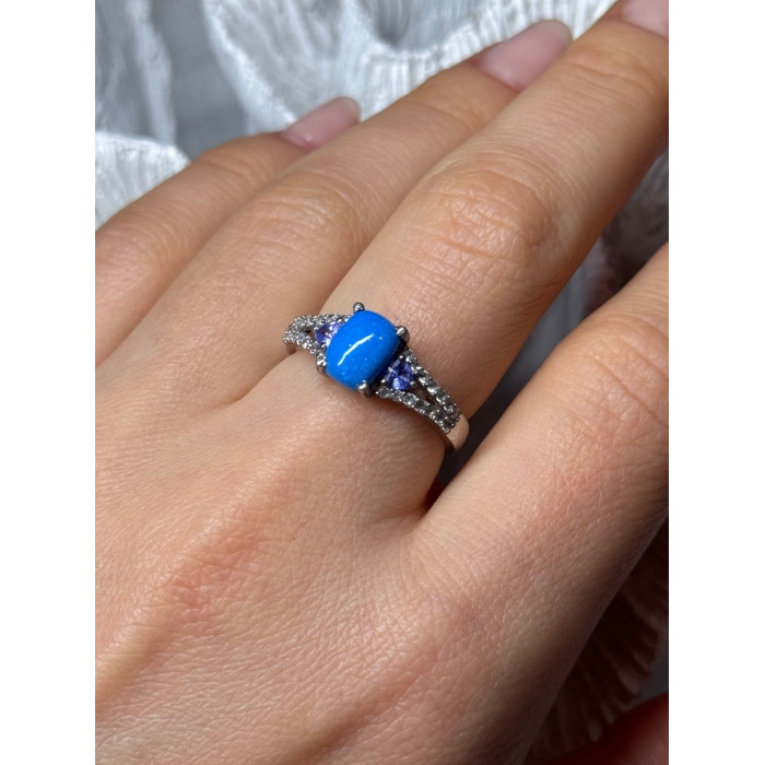 925 Sterling Silver Blue Agate, Tanzanite & Beryl Ring Size 7.5