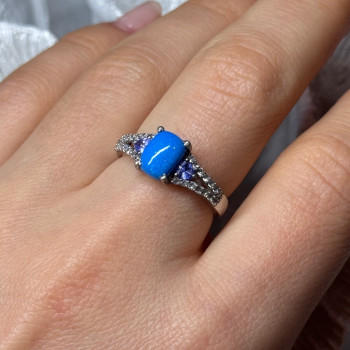 925 Sterling Silver Blue Agate, Tanzanite & Beryl Ring Size 7.5