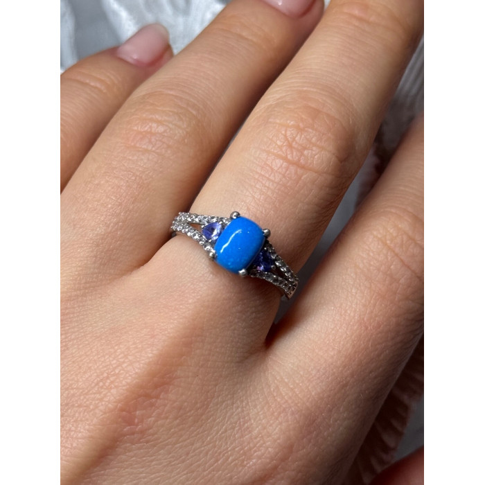 925 Sterling Silver Blue Agate, Tanzanite & Beryl Ring Size 7.5