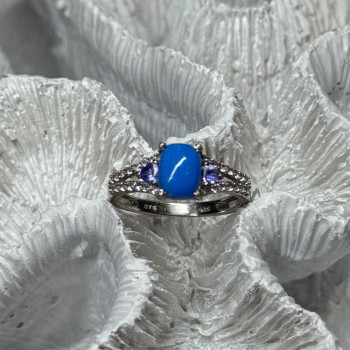 925 Sterling Silver Blue Agate, Tanzanite & Beryl Ring Size 7.5