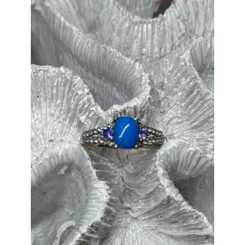 925 Sterling Silver Blue Agate, Tanzanite & Beryl Ring Size 7.5