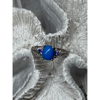 925 Sterling Silver Blue Agate, Tanzanite & Beryl Ring Size 7.5