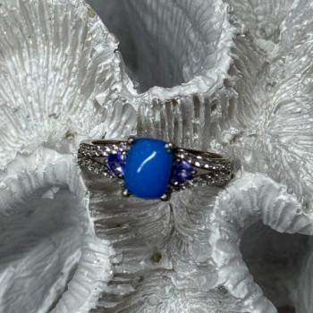 925 Sterling Silver Blue Agate, Tanzanite & Beryl Ring Size 7.5