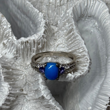 925 Sterling Silver Blue Agate, Tanzanite & Beryl Ring Size 7.5