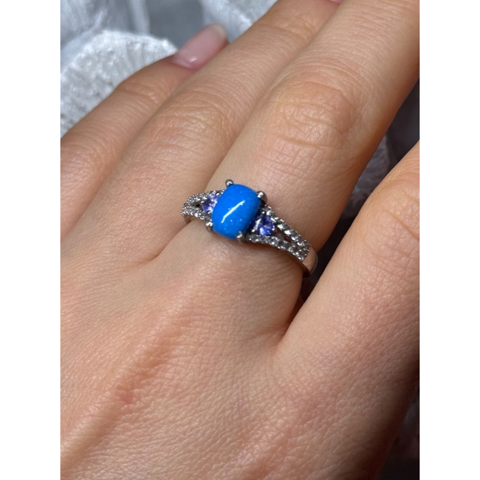 925 Sterling Silver Blue Agate, Tanzanite & Beryl Ring Size 7.5
