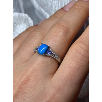 925 Sterling Silver Blue Agate, Tanzanite & Beryl Ring Size 7.5