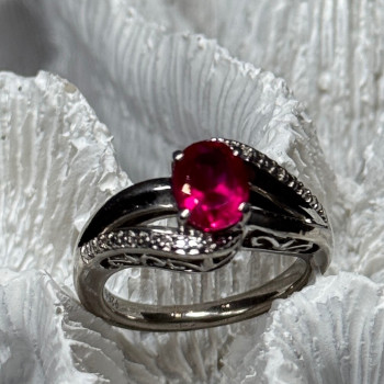 925 Sterling Silver Ruby Ring Size 6