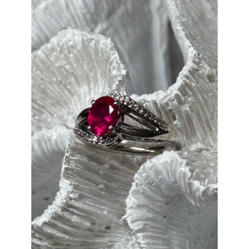 925 Sterling Silver Ruby Ring Size 6