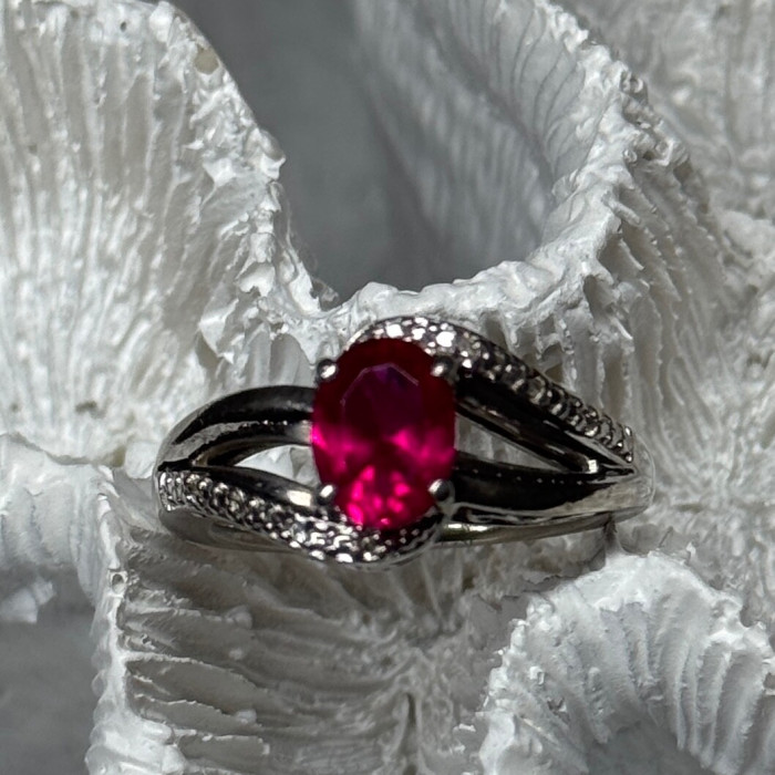 925 Sterling Silver Ruby Ring Size 6