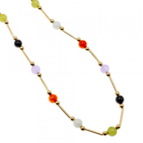 14K Yellow Gold Jadeite Balls Necklace