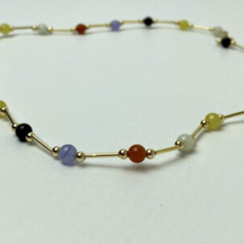 14K Yellow Gold Jadeite Balls Necklace