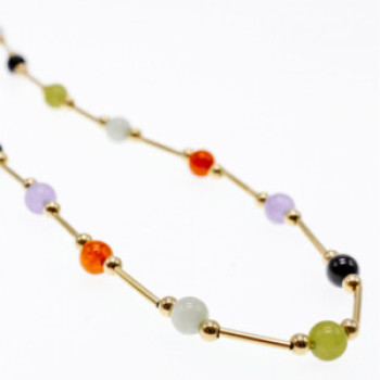 14K Yellow Gold Jadeite Balls Necklace