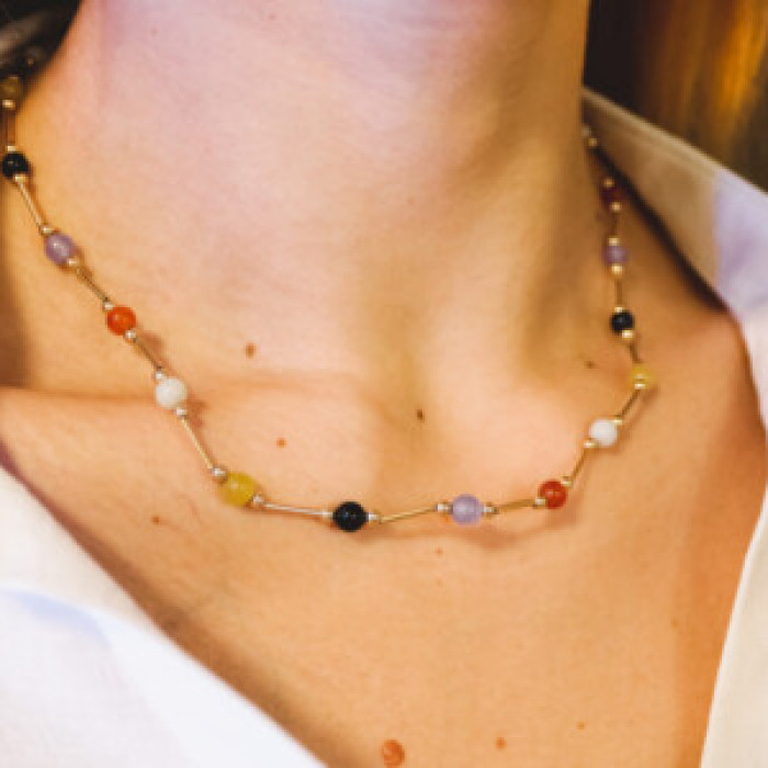 14K Yellow Gold Jadeite Balls Necklace