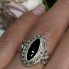 Vintage 925 Sterling Silver Onyx & Marcasite Ring Size 7