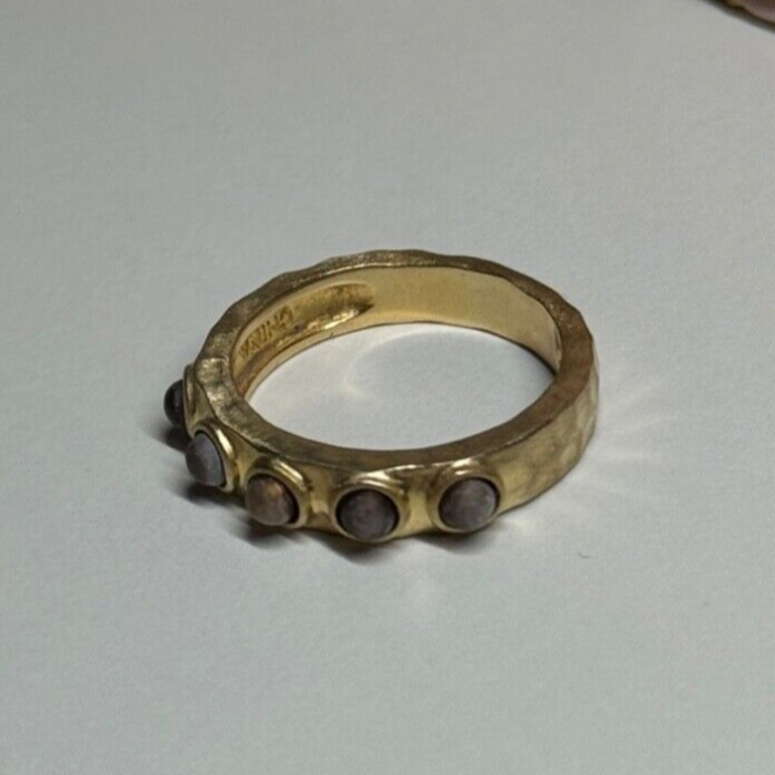 925 Sterling Silver Gold Plated Pearls Ring Size 6