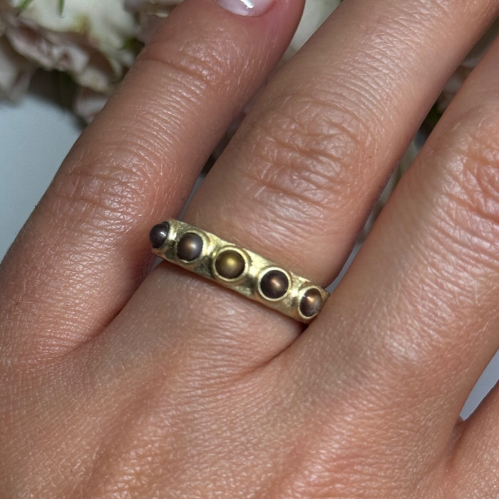 925 Sterling Silver Gold Plated Pearls Ring Size 6