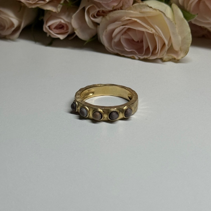 925 Sterling Silver Gold Plated Pearls Ring Size 6