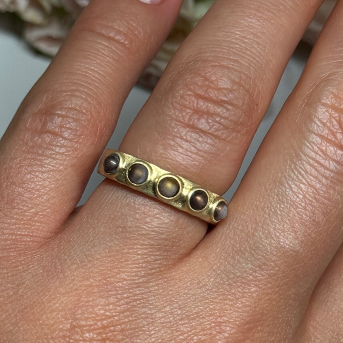 925 Sterling Silver Gold Plated Pearls Ring Size 6