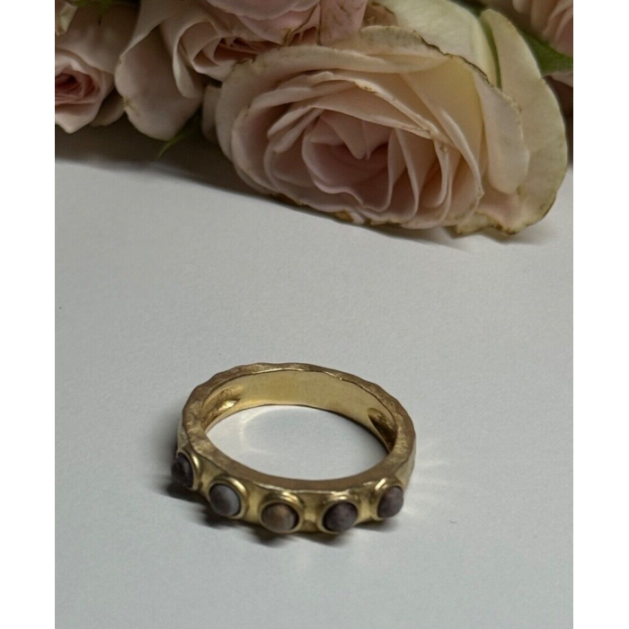 925 STERLING SILVER GOLD PLATED PEARLS RING SIZE 6