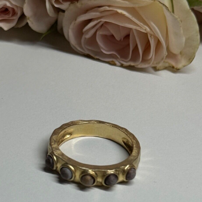 925 Sterling Silver Gold Plated Pearls Ring Size 6